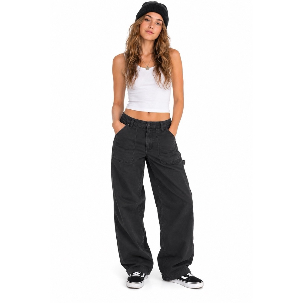 Hollister Low Rise Baggy Pants Women 10R W30 Black Carpenter Utility Y2K Skater